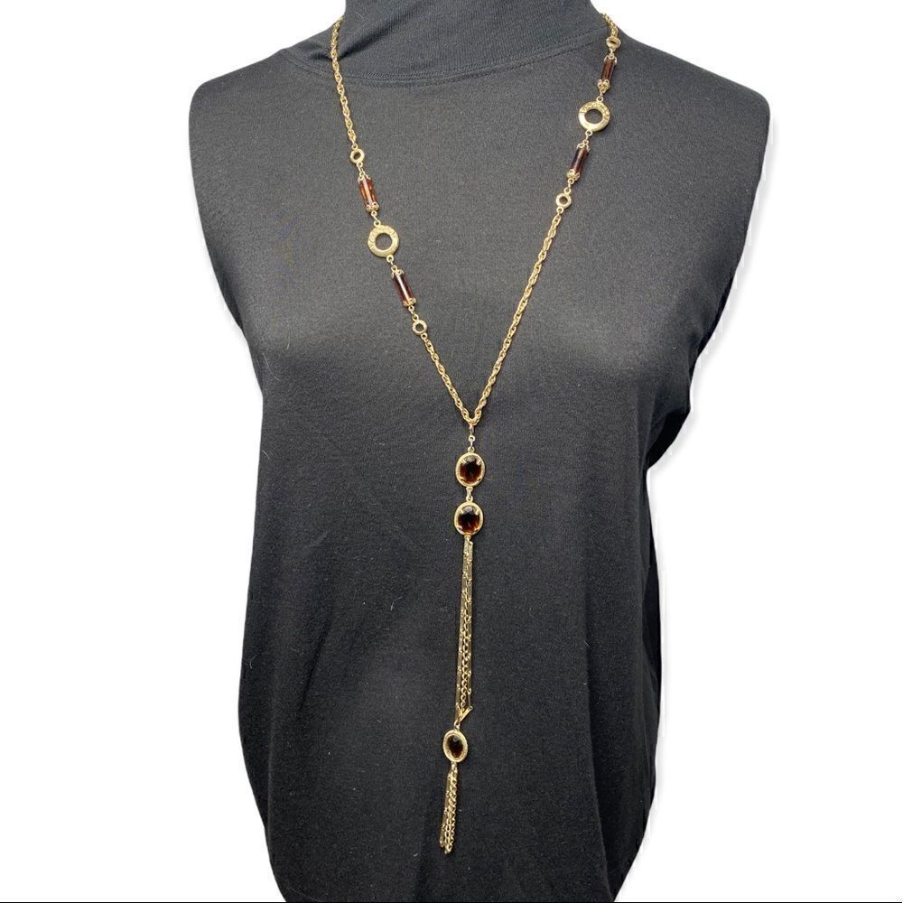 Sarah Coventry goldtone brown gems with removable lariat necklace